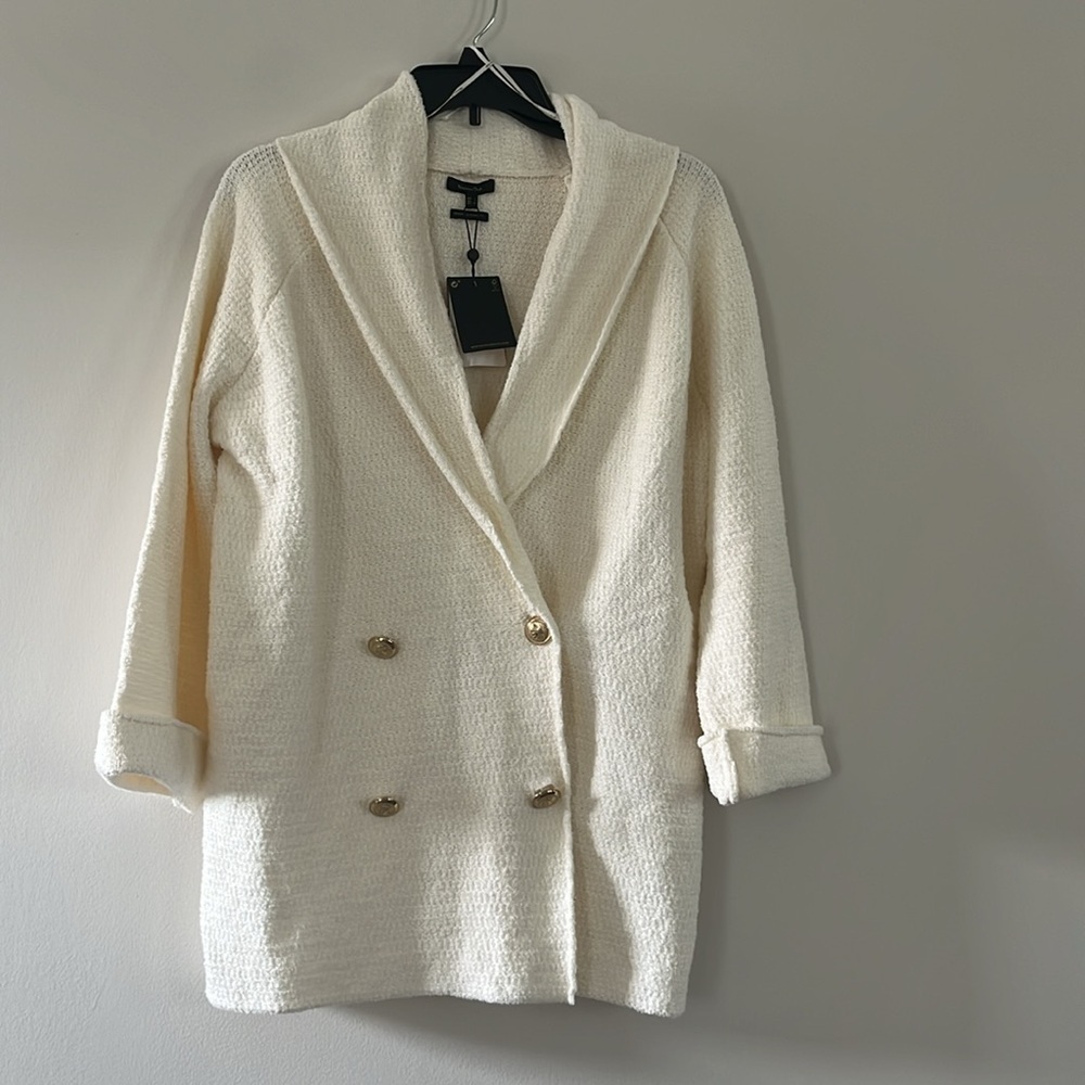 Massimo Dutti Weave Textured Wrap Cardigan With Gold Buttons Ivory Cream Sz S/M - Picture 11 of 15